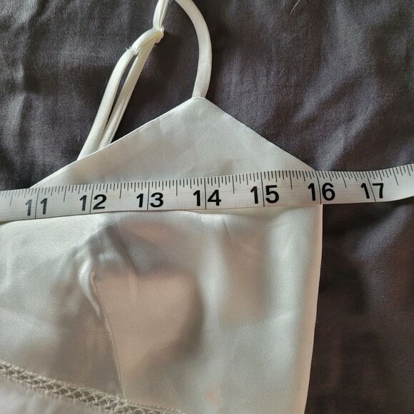 Victorias Secret White Ivory Babydoll Slip Mini Dress Womens Medium Satin Sheer - Picture 3 of 5